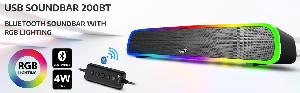  200BT, Genius, Speaker, RMS 4W, Bluetooth 5.1 Soundbar with RGB, In-line control, USB Powered, Black.